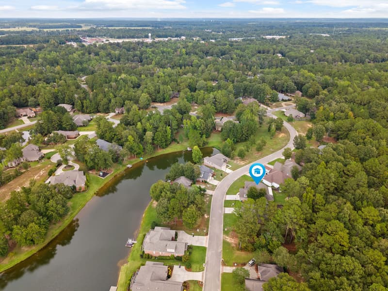 Aerial lake view at 30 Broad Leaf Cove, Petal, Mississippi