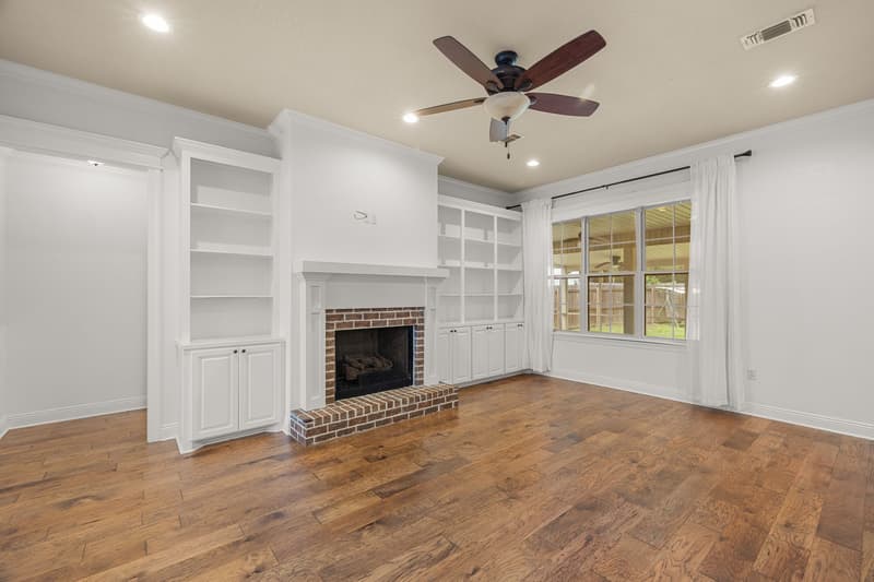 Living room fireplace at 30 Broad Leaf Cove, Petal, Mississippi