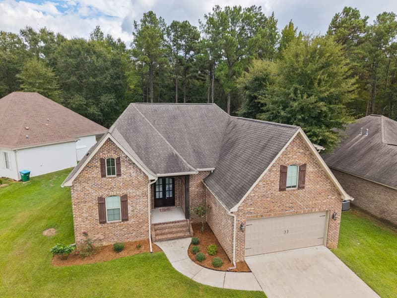 Aerial front exterior at 30 Broad Leaf Cove, Petal, Mississippi