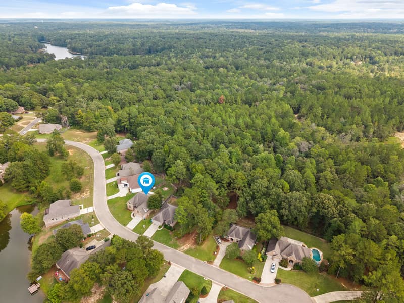 Aerial neighborhood at 30 Broad Leaf Cove, Petal, Mississippi